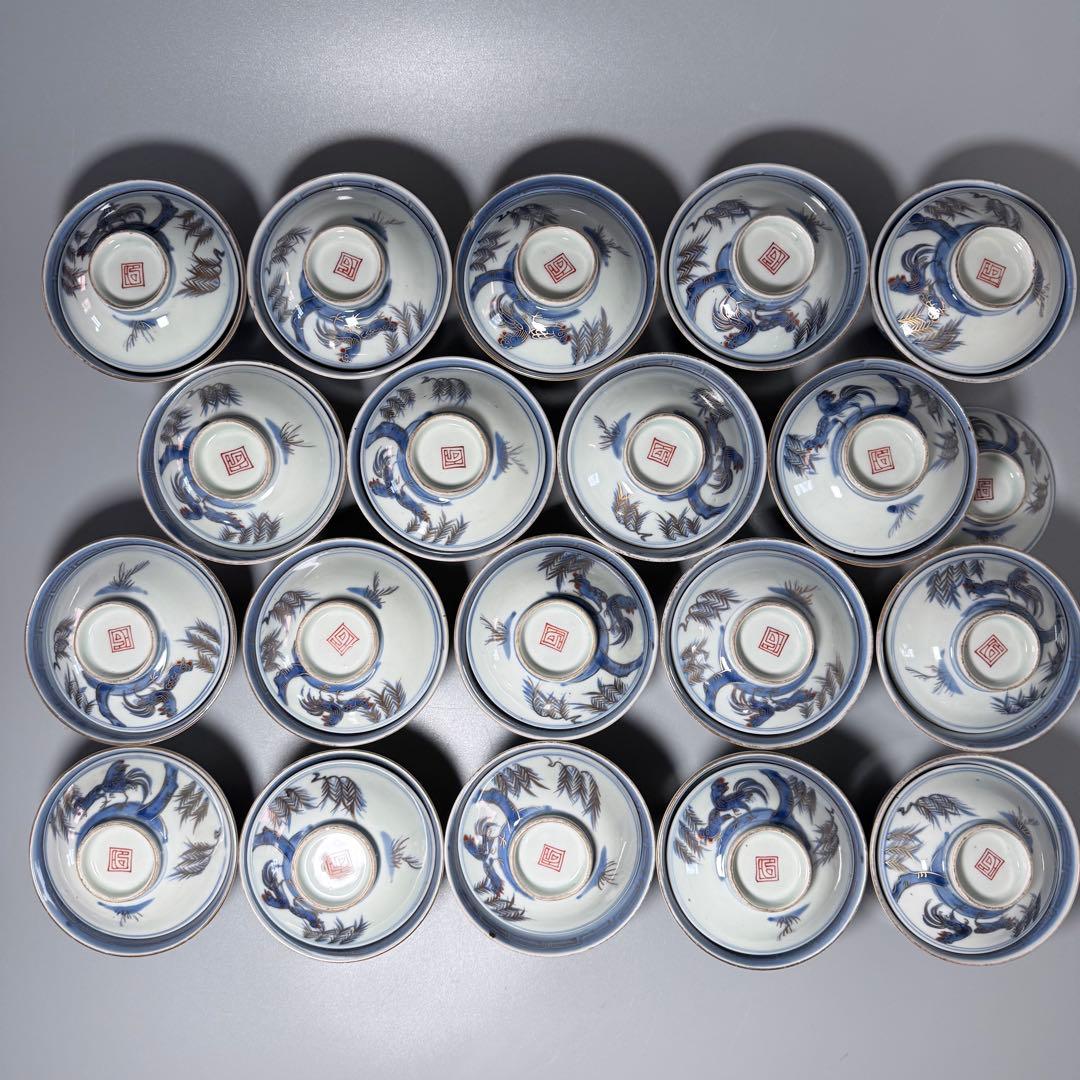 古伊万里　染錦鶏文様蓋物　碗　19客　当時共箱付　江戸後期　器を楽しむ　料理屋