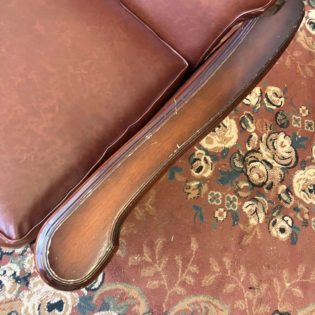 昭和レトロ オールドカリモク 古家具 一人掛けレザーソファー アームチェア 装飾