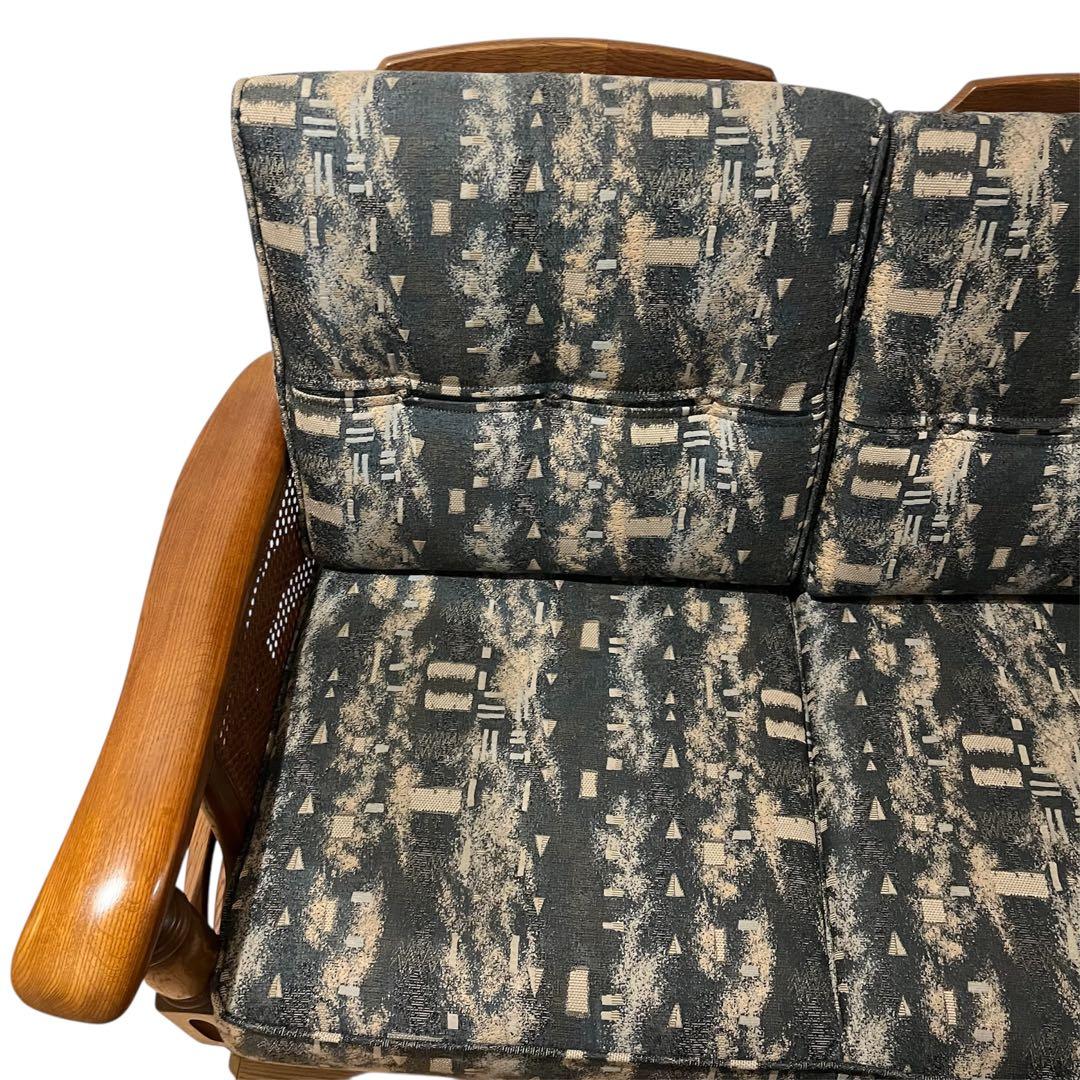 カリモク家具　コロニアル　3人掛け　オールドカリモク　ソファ　ラタン