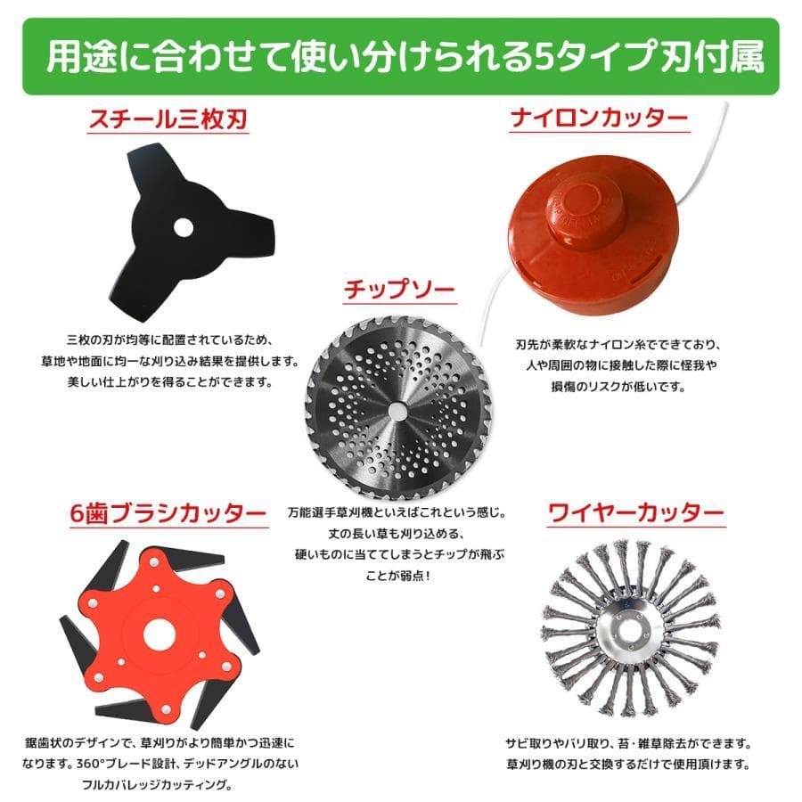 5種類アタッチメント付ワイヤーブレート 52cc強力草刈機