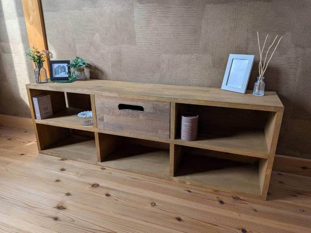 【送料無料】天然木　赤松集成材　チェスト付きスタッキングシェルフ　収納引き出し