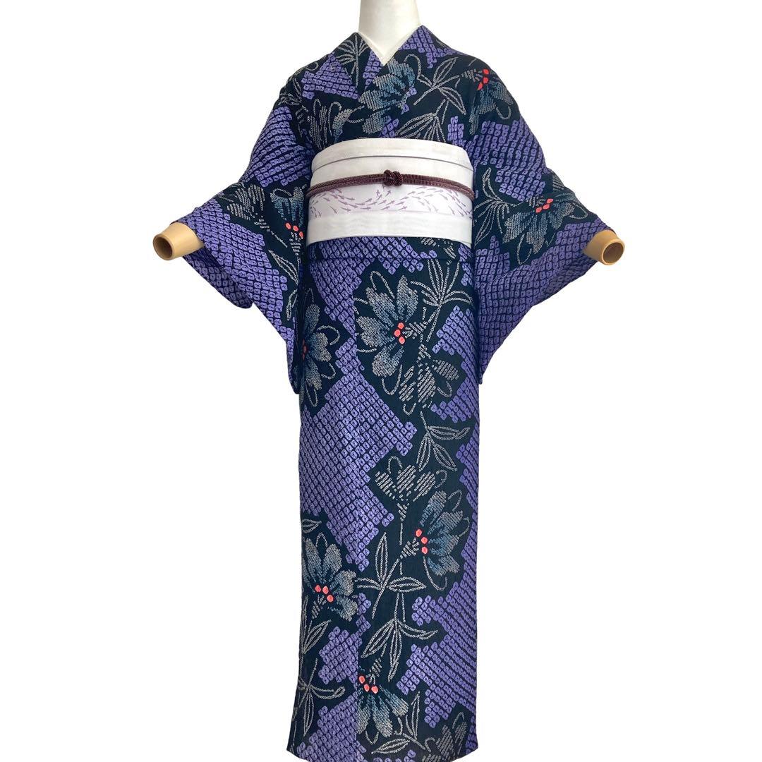 ★ゆうこです★™️60/4紫　身丈155 有松絞り　絞り染め　絞り浴衣　浴衣