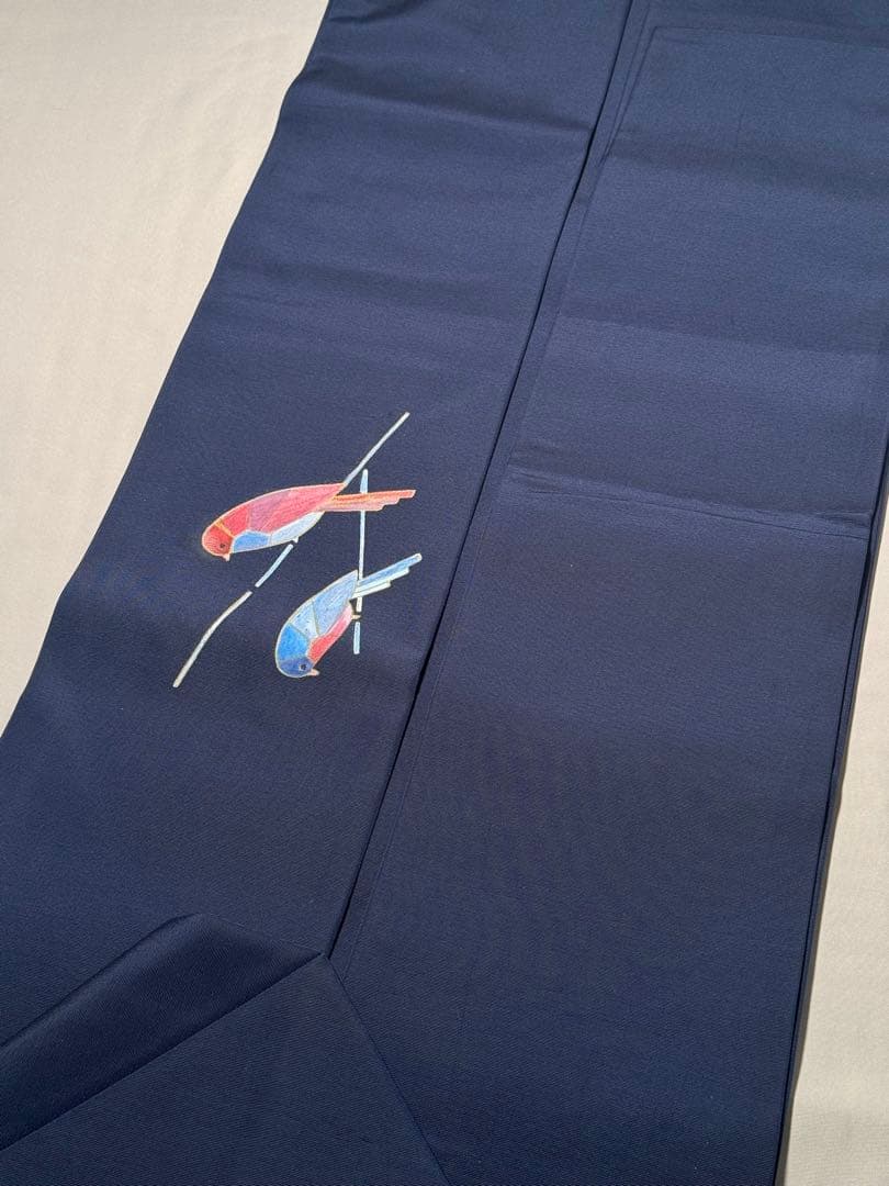 [白太郎] 名古屋帯　正絹　鳥　紺　青　洒落帯　カジュアル　小紋　紬