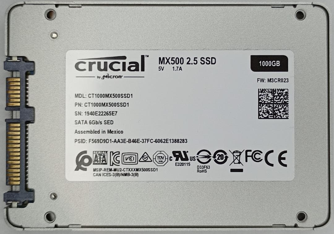 中古 Crucial MX500 1000GB 2.5\" SATA SSD