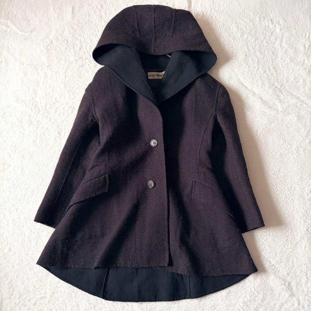 6268 希少✨ イッセイミヤケ フーデッドコート 女優襟 バイカラー L