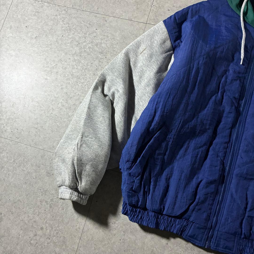 90s reebok中綿キルティングジャケット刺繍ロゴスウェット切替フーディ短丈