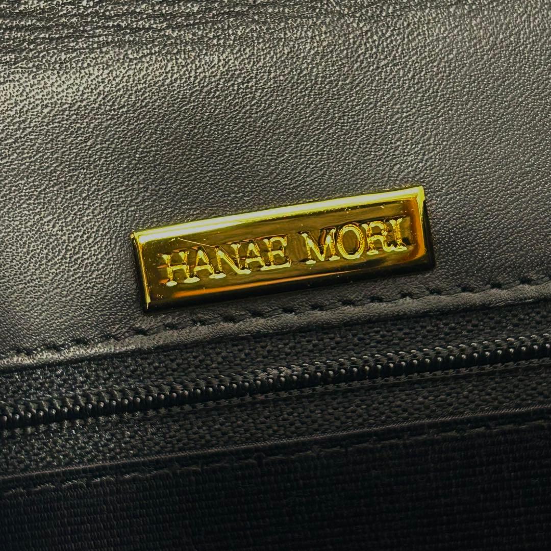 美品 ハナエモリ 2way フォーマルバッグ 黒 リボン レザー ハンドバッグ