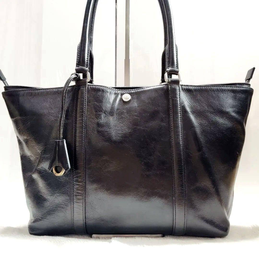 【艶】アニアリ　ビジネストート　ブリーフケース　オールレザー　舟形　A4　黒