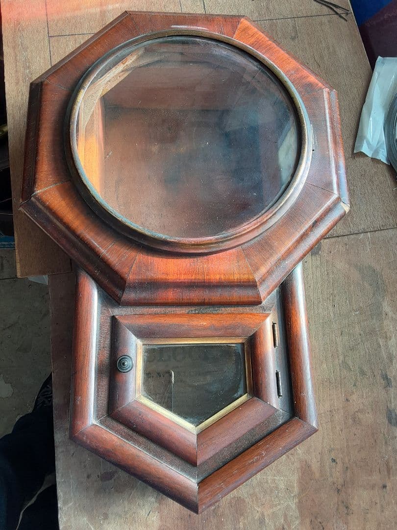 明治時代の八角形の柱掛時計、アメリカ製、機械式、ボンボン時計、調整済動作品