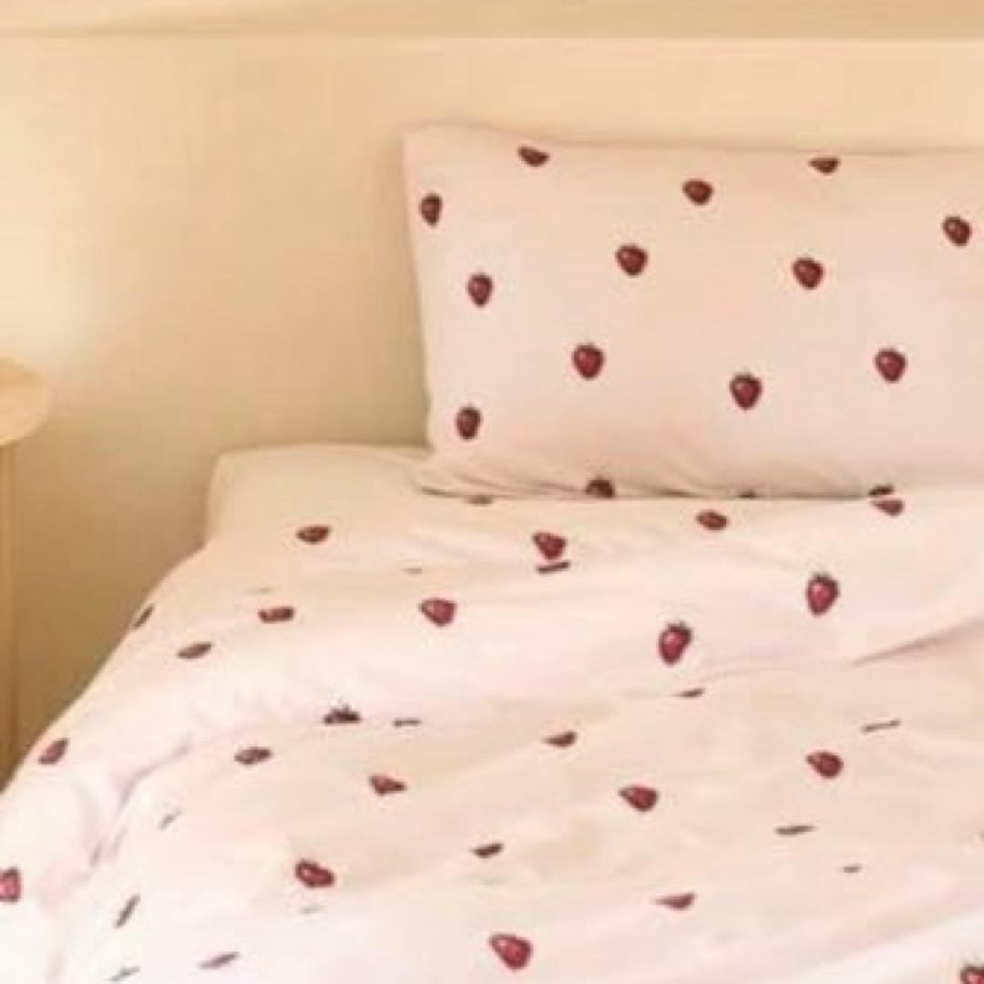 新品ジェラートピケストロベリー柄2点セット(シングル)掛け布団ピローケース