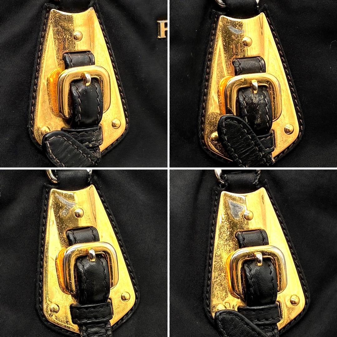 正規品 プラダ 2way ショルダーバッグ ゴールドロゴ ベルト 白タグ 黒