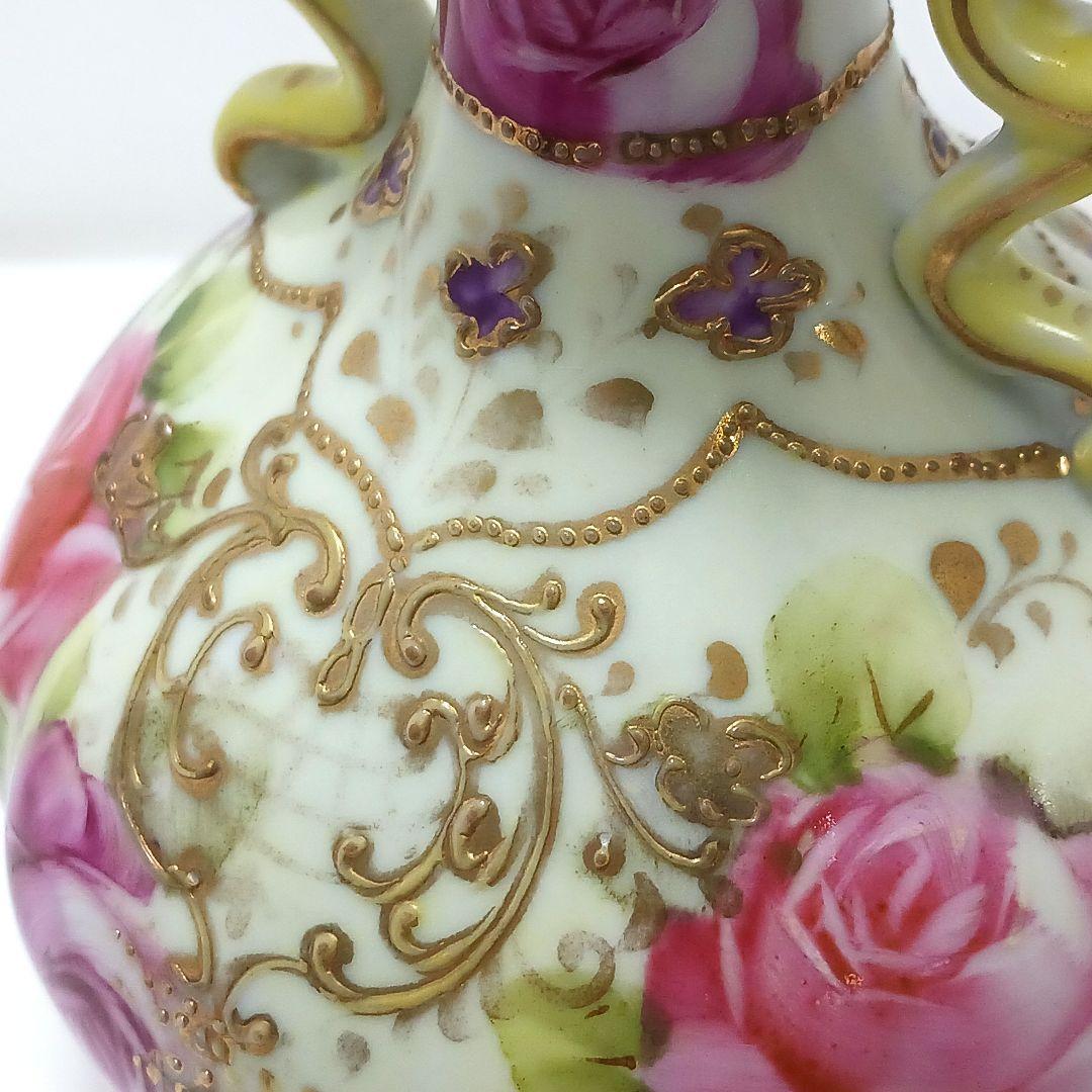 Y3036-1 オールドニッポン ハンドペイント 花絵 花瓶　　L