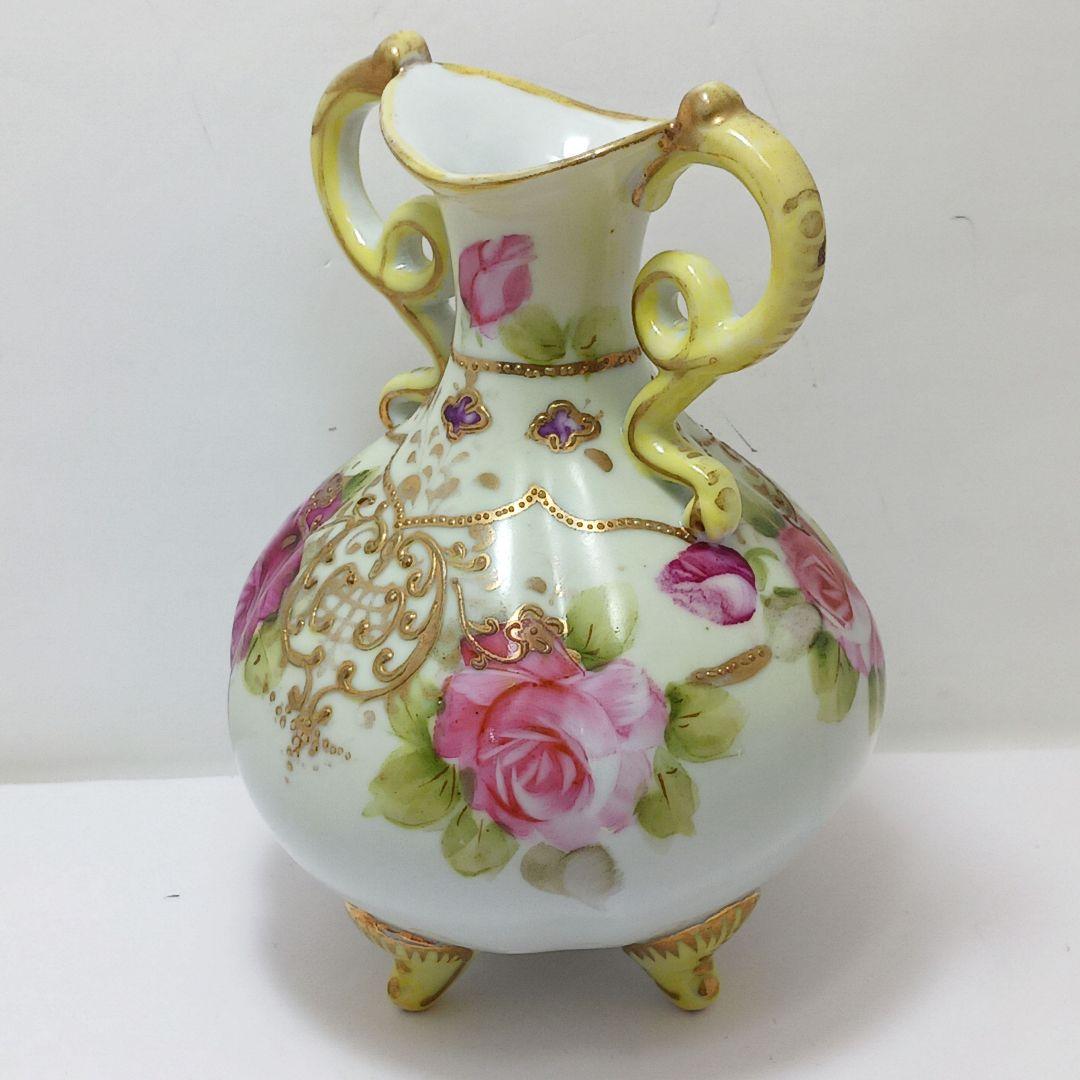 Y3036-1 オールドニッポン ハンドペイント 花絵 花瓶　　L