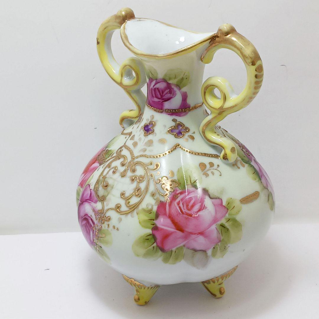 Y3036-1 オールドニッポン ハンドペイント 花絵 花瓶　　L