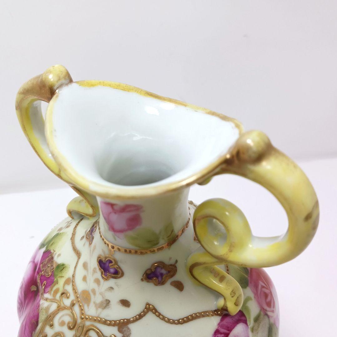 Y3036-1 オールドニッポン ハンドペイント 花絵 花瓶　　L