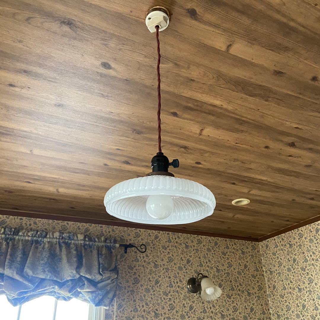 大正浪漫　電笠　乳白ガラス　アンティーク　天井照明