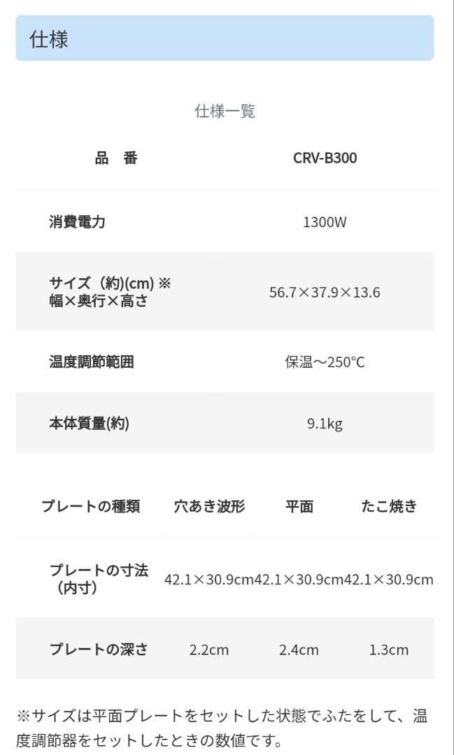 【ホットプレート】TIGER CRV-B800TH 一式全てセット