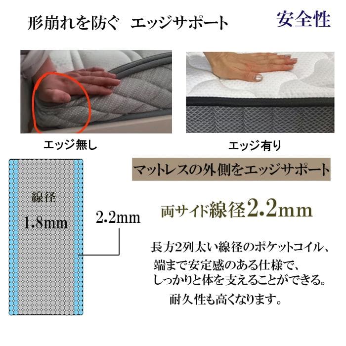 コイルマットレス シングル 21cm 硬め 高反発 高耐久 通気 竹炭 腰痛対策