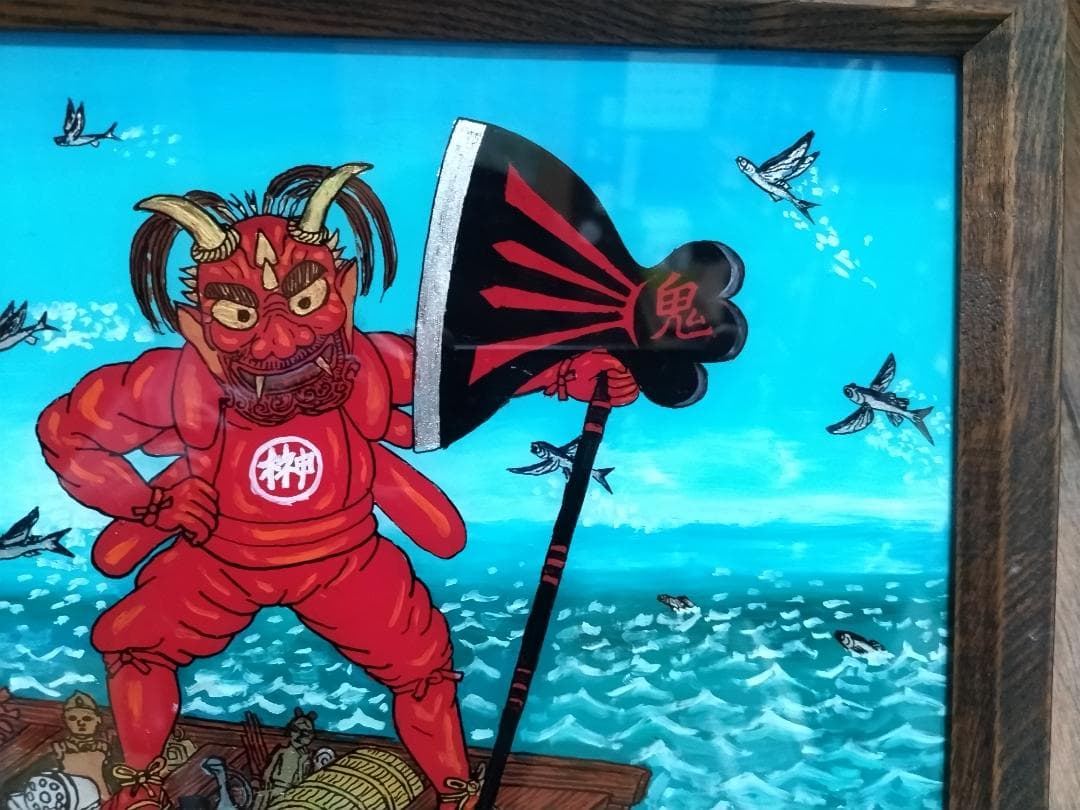 斎藤吾朗画伯　招福神「榊鬼の船」ガラス絵