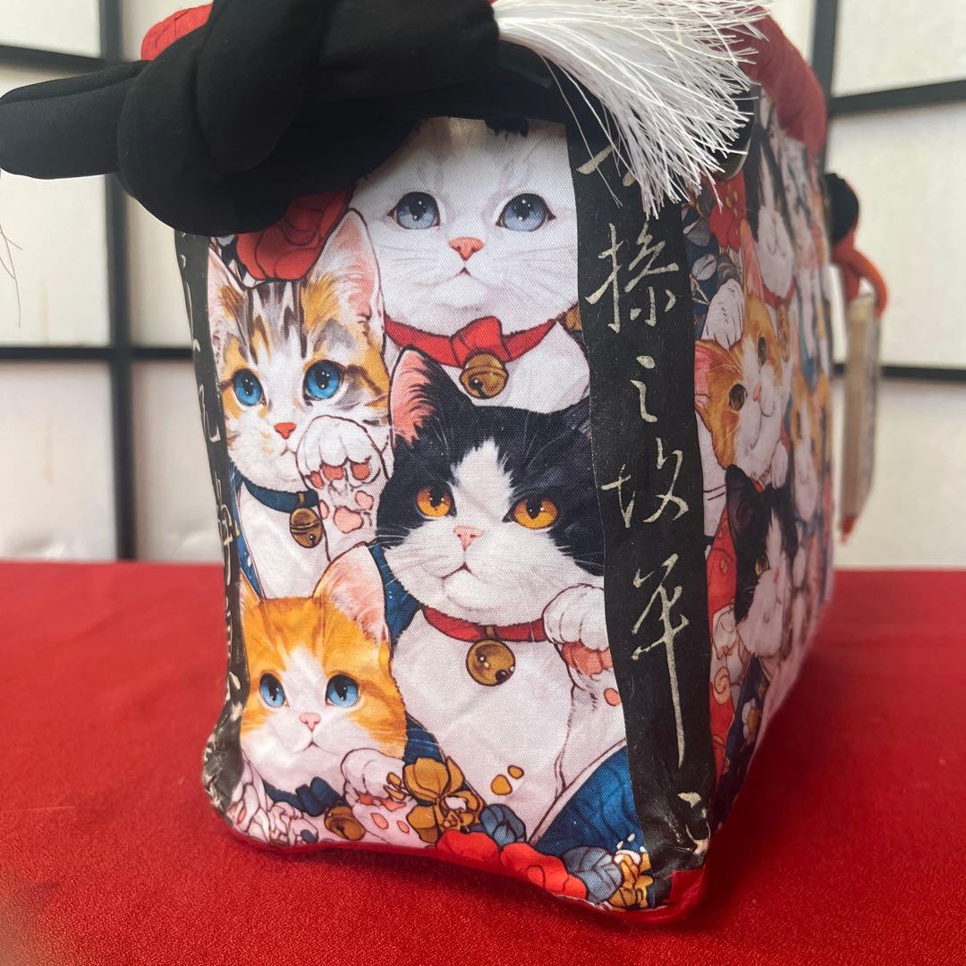 猫がいっぱい！ 一閑張り バッグ かごバッグ ハンドバッグ 和猫 茶トラ 小さめ