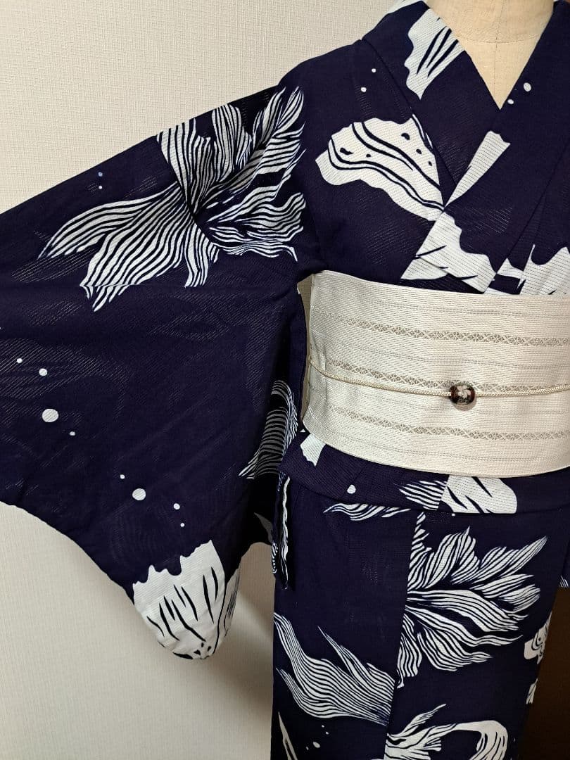 浴衣 綿絽 ハセガワアヤ 金魚 あぶく 尾ひれ ポワソンドール ばらいろ 注染