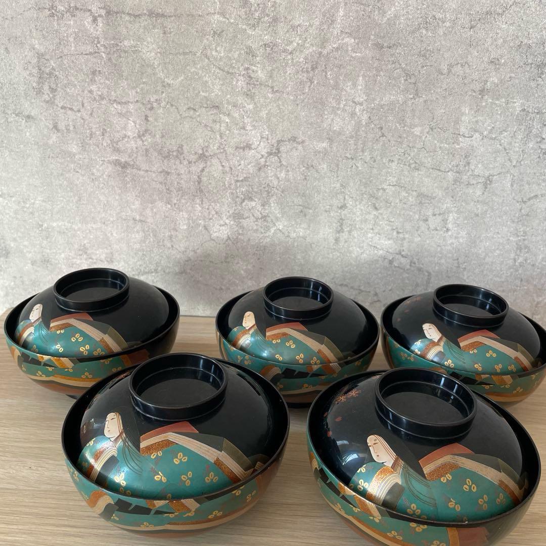 高級輪島塗　歌人蒔絵　煮物椀　5客