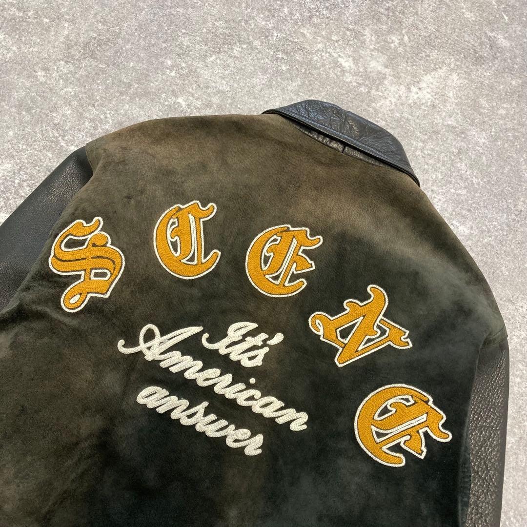 【SCENE】 シーン オールレザースタジャン 90s ヴィンテージ 刺繍 黒