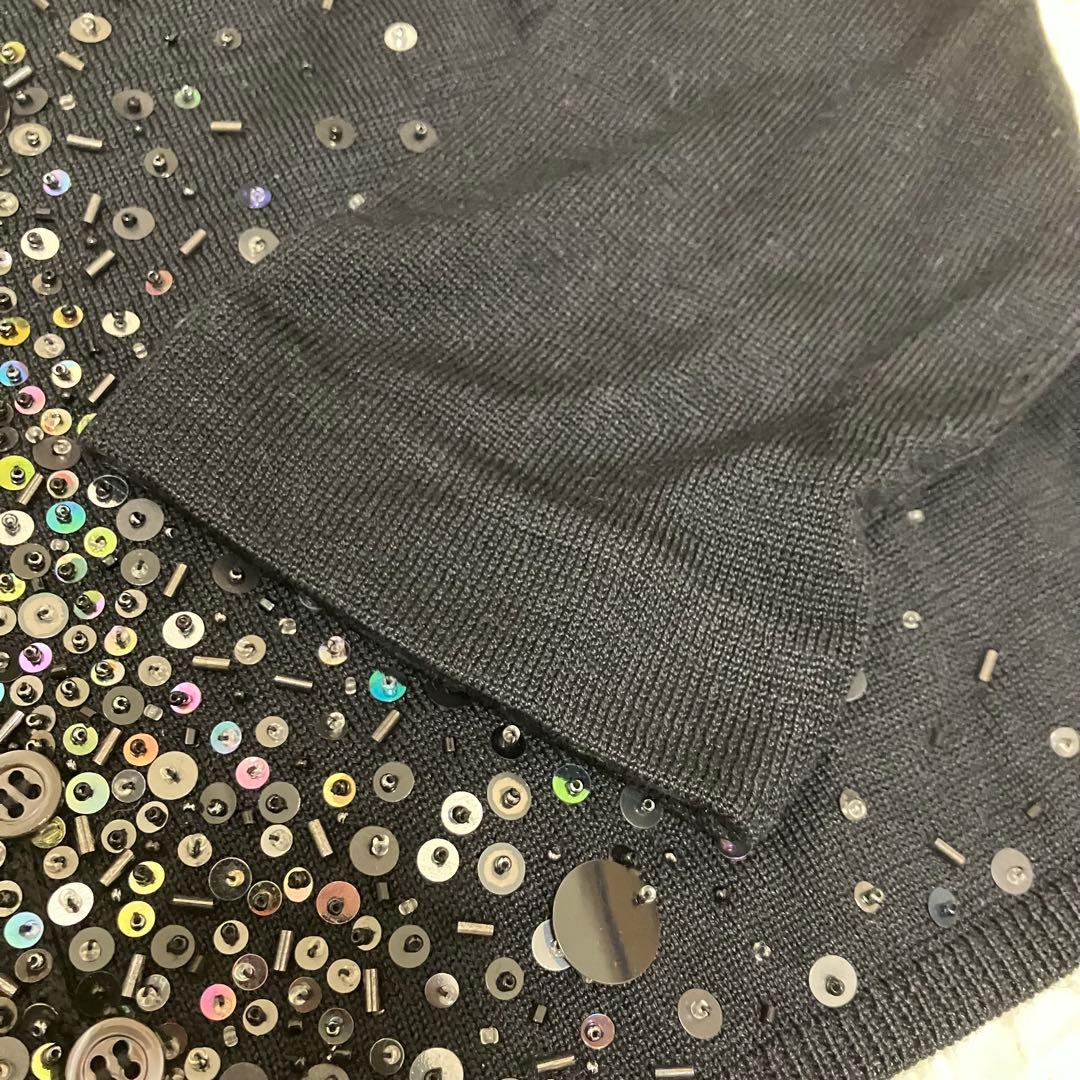 【タグ付】MOSCHINO ビジューカーディガン　ニット　スパンコール　黒　L