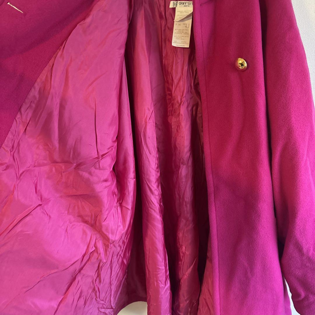 5733フランス製【美品】ステンカラーダブルボタンコート　ラナウール　カシミヤ