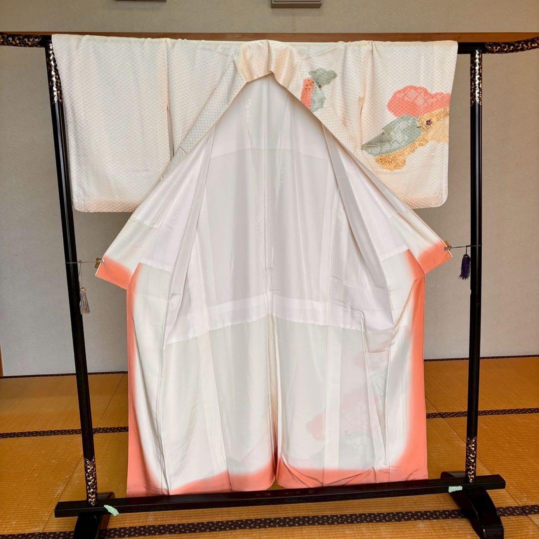 C- 1122▲正絹　付け下げ訪問着　襦袢付き　絞りと刺繍