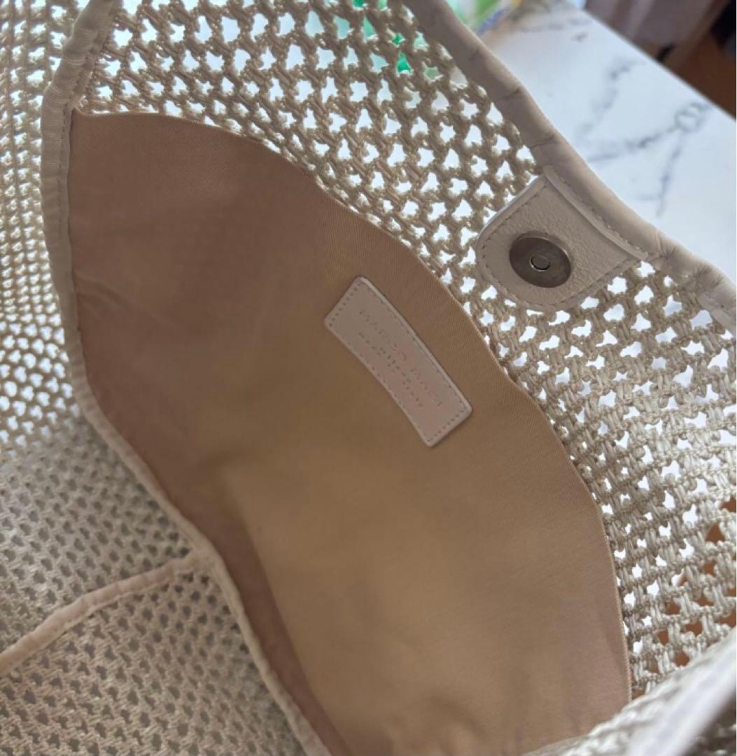 【美品】MARCO MASI　カゴトート　ラフィア×レザー　ホワイト　メッシュ