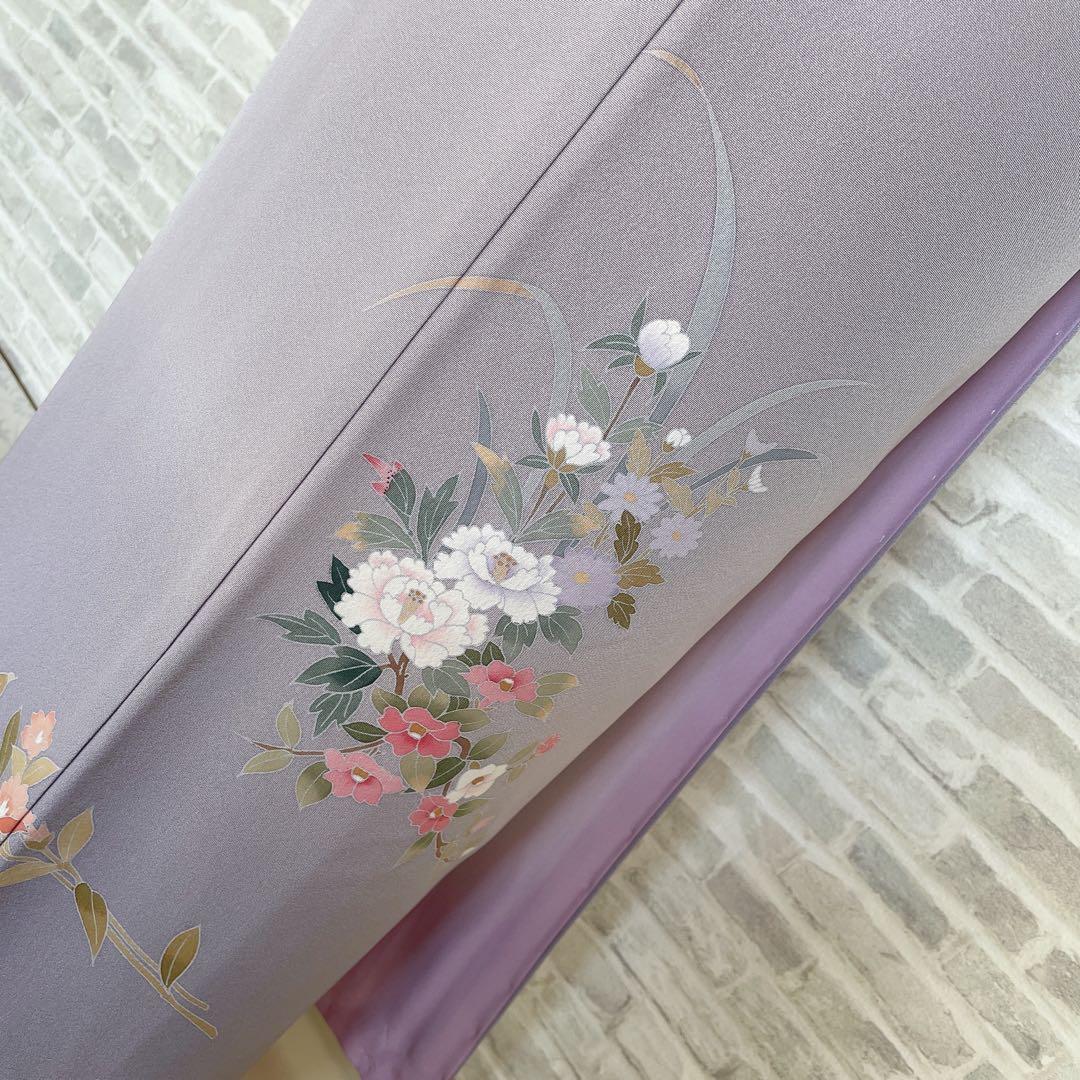 訪問着　フルセット　友禅　虫喰い　花器　落款　椿の枝　入学式　卒業式　着物　P4