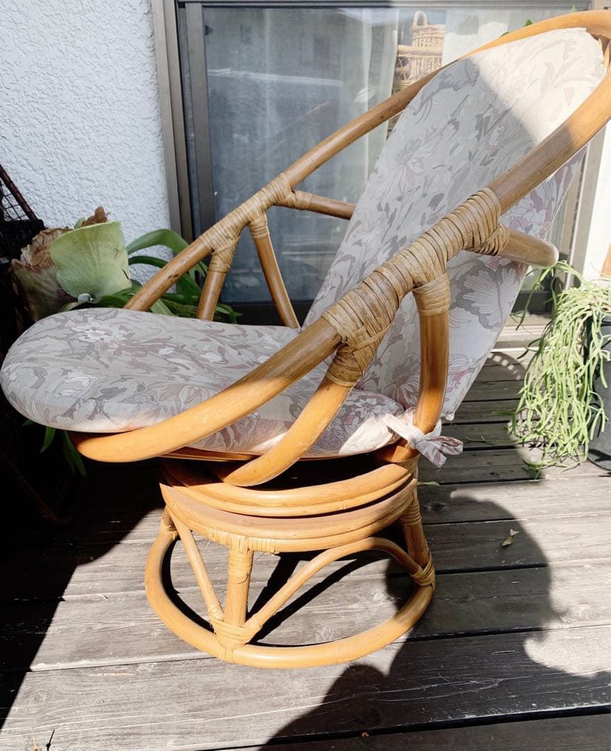 ラタン 藤 チェア 回転式 ラウンジチェア　ローチェア ヴィンテージ