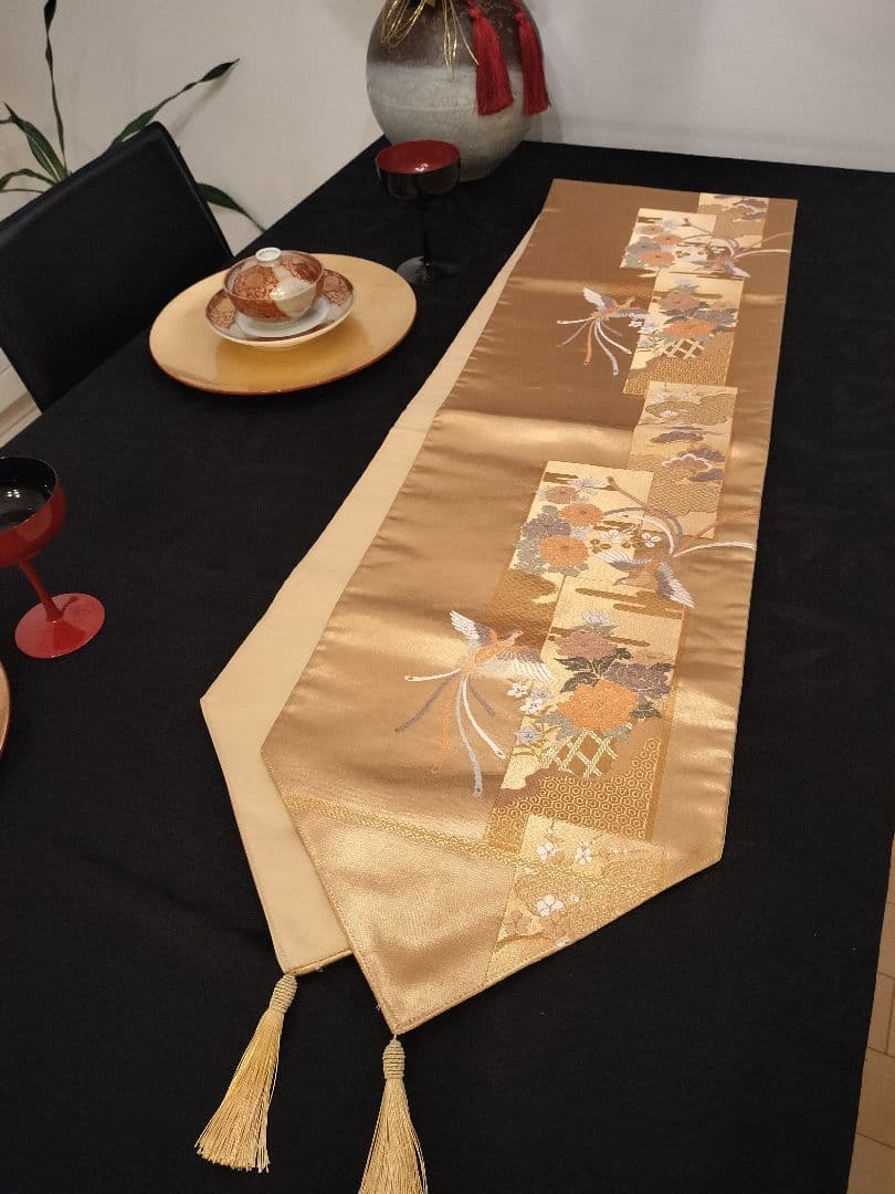 A931★逸品‼️ 24金箔‼️ひな祭り‼️正絹テーブルランナー2m16