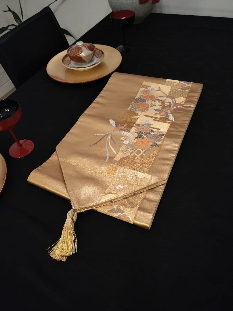 A931★逸品‼️ 24金箔‼️ひな祭り‼️正絹テーブルランナー2m16