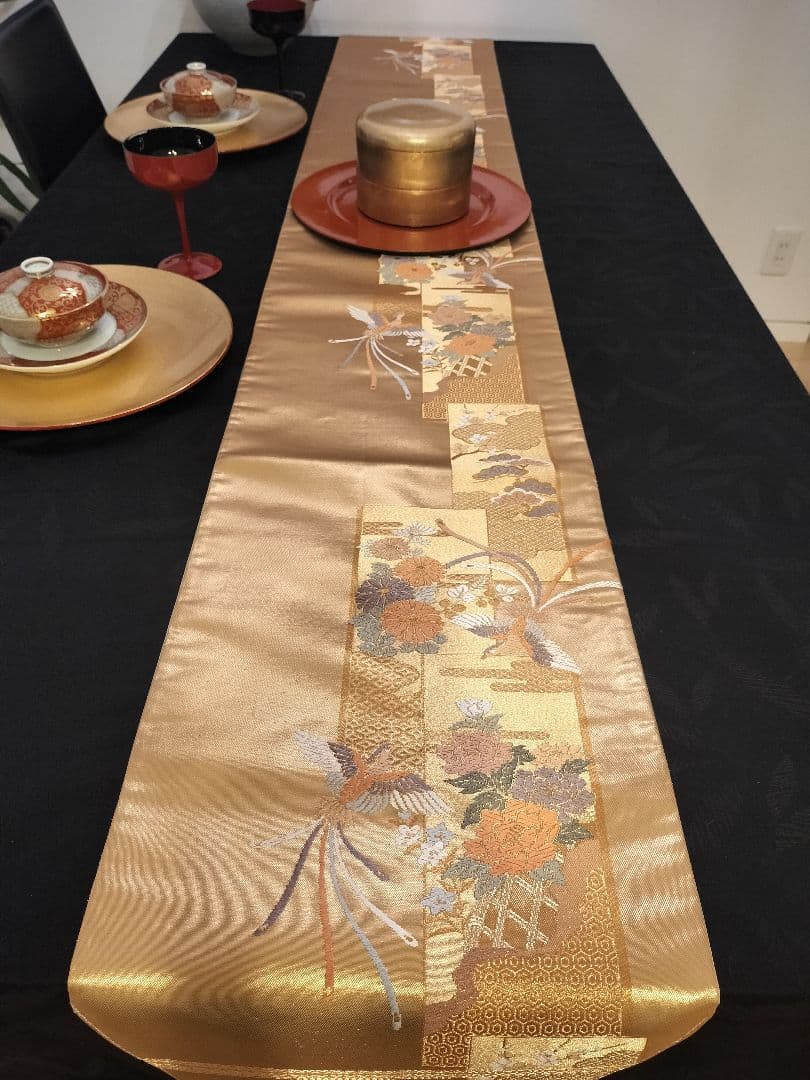 A931★逸品‼️ 24金箔‼️ひな祭り‼️正絹テーブルランナー2m16