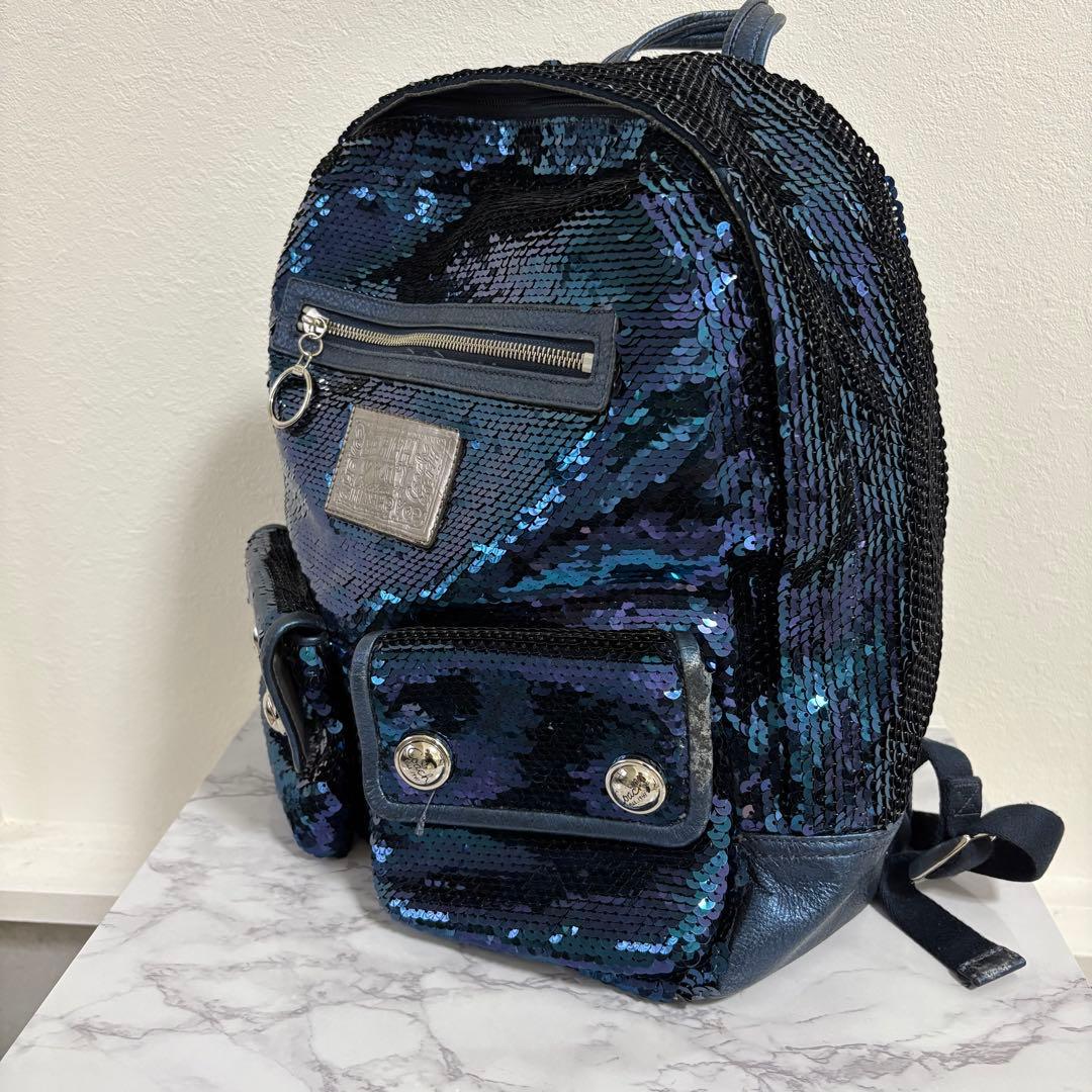 リュック・バックパック Coach blue poppy sequin backpack limited