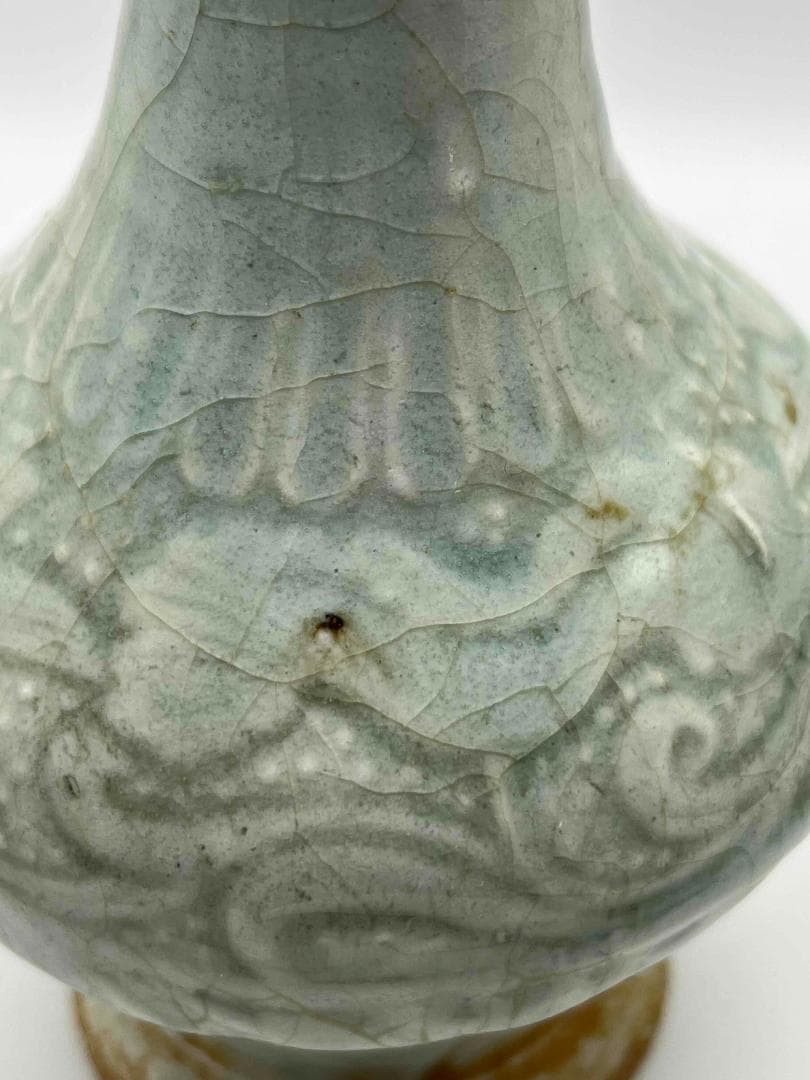 北宋時代　青白磁 纏枝貼花牡丹文菱口瓶 湖田窯花瓶 影青 花入れ(B-88)