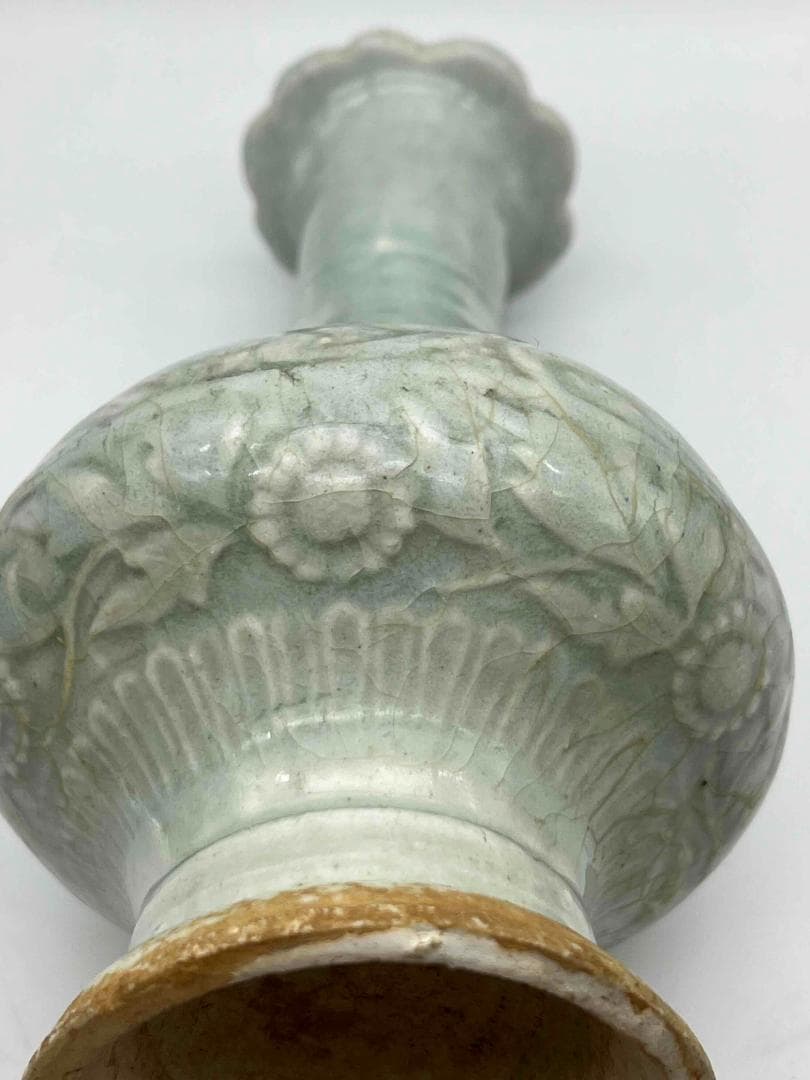 北宋時代　青白磁 纏枝貼花牡丹文菱口瓶 湖田窯花瓶 影青 花入れ(B-88)