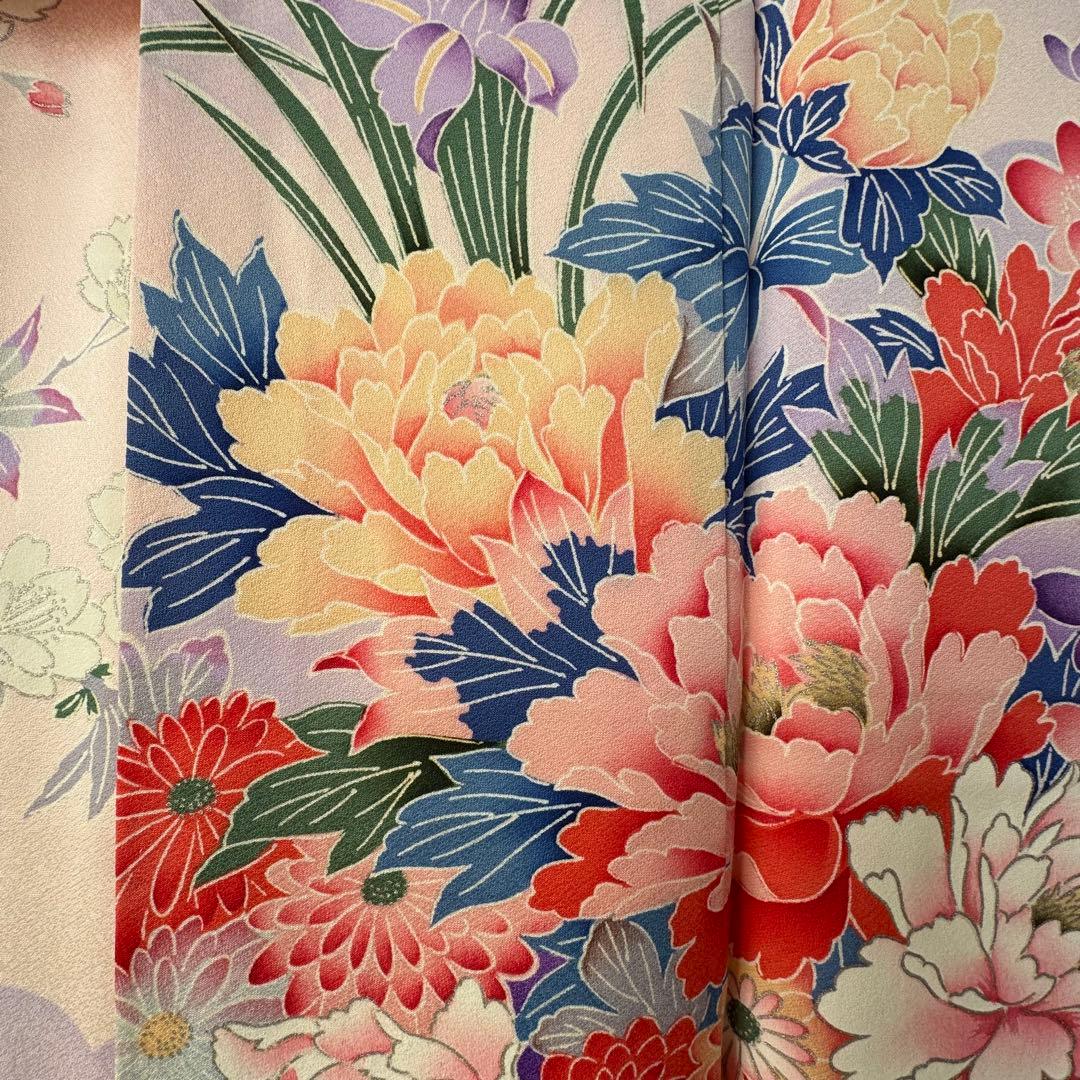 超美品　現代　振袖　成人式　着物　正絹　163裄67 ピンク　紫　パステル