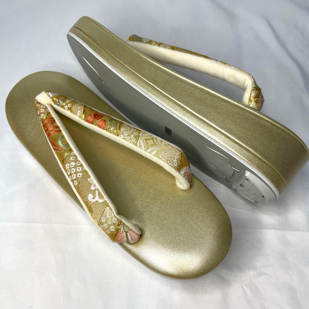新品　草履　バッグ　セット　フリーサイズ　最高級正絹帯地　ゴールド系　留袖　振袖