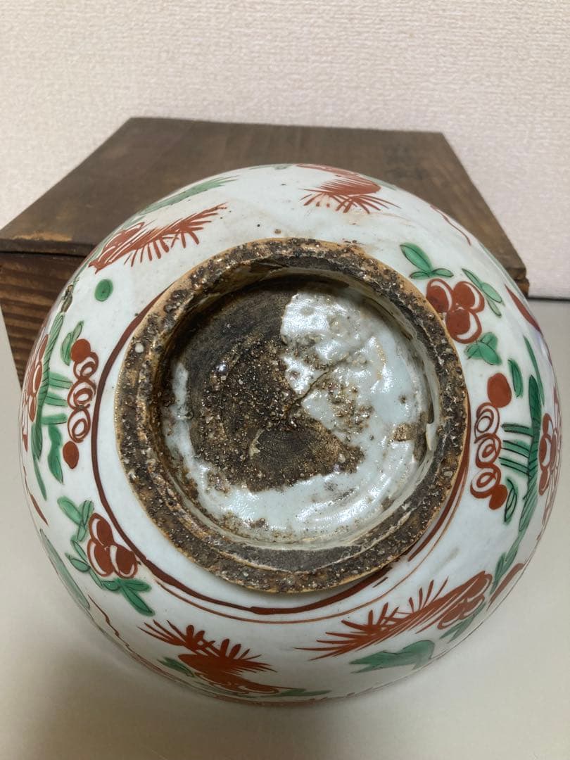 年代保証　中国明時代 呉須赤絵菓子大鉢　口径約25cm元箱付