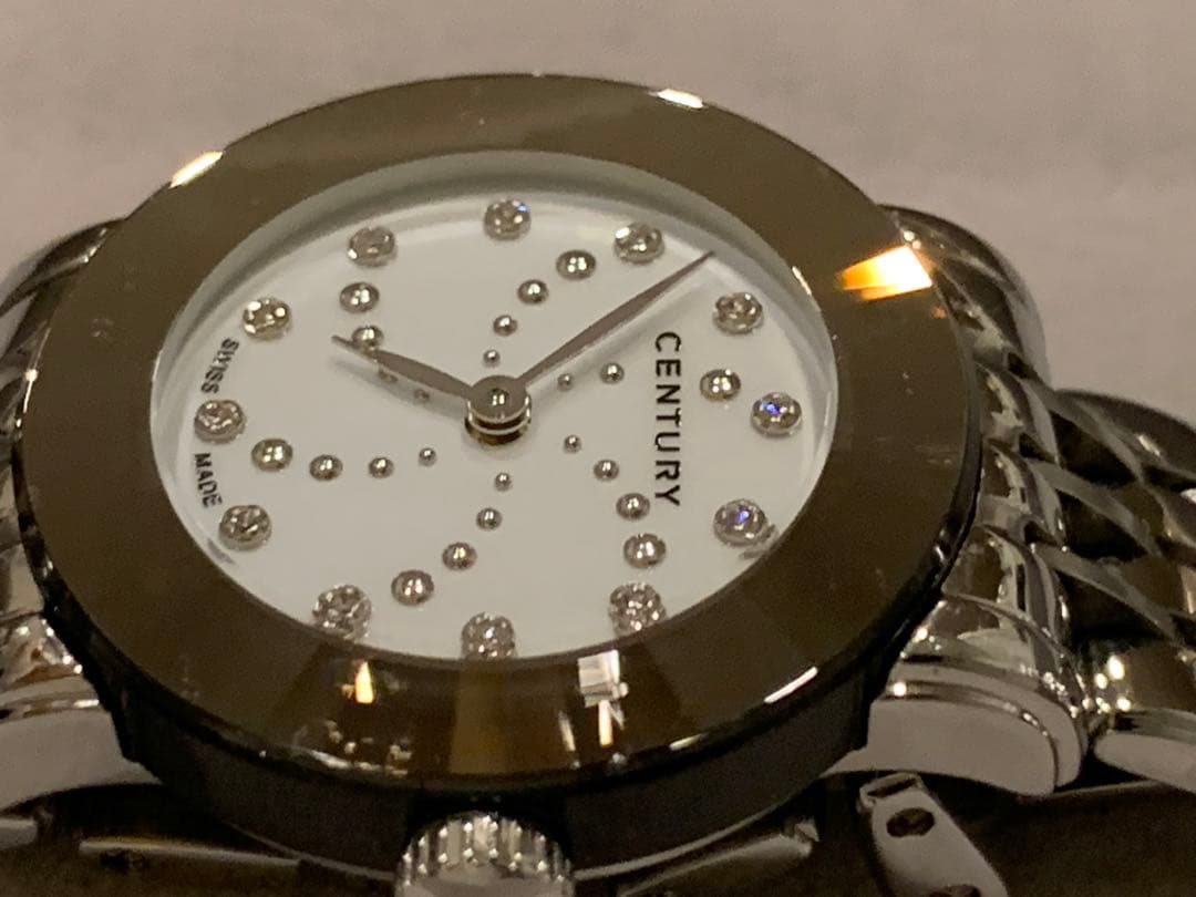 輝く✨CENTURY TIME GEM シェル文字盤12P ダイヤ腕時計　稼働中