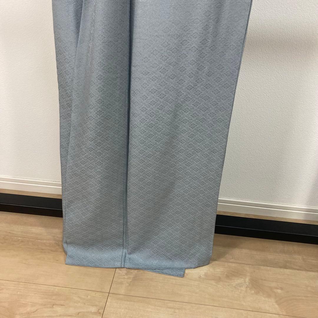 ZF-1346 色無地 地紋 正絹 燻んだ 水色 一つ紋 共八掛 美品 良品