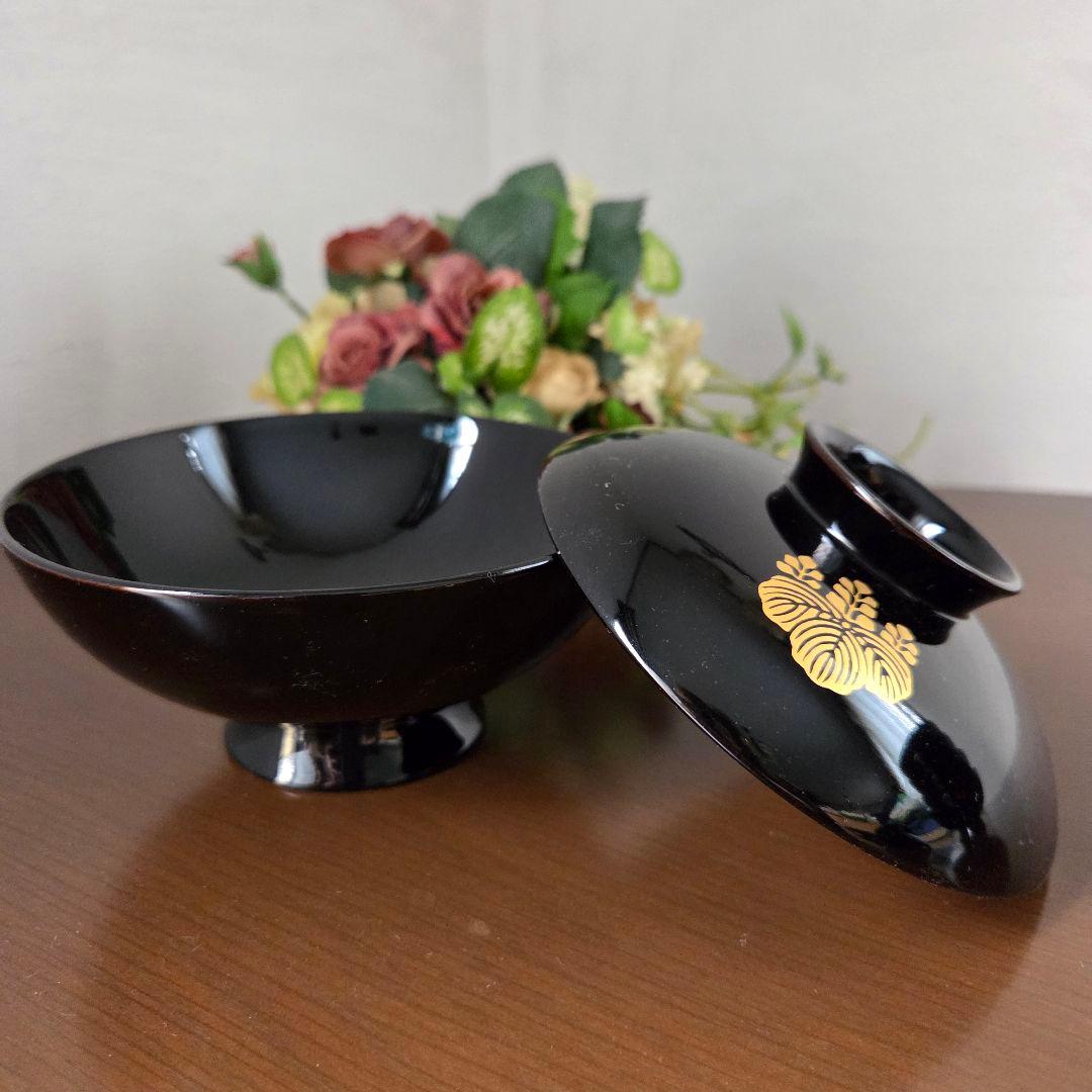 ☆家紋五三桐 輪島塗り 蓋付き椀と銘々皿と茶托の各5個セット☆