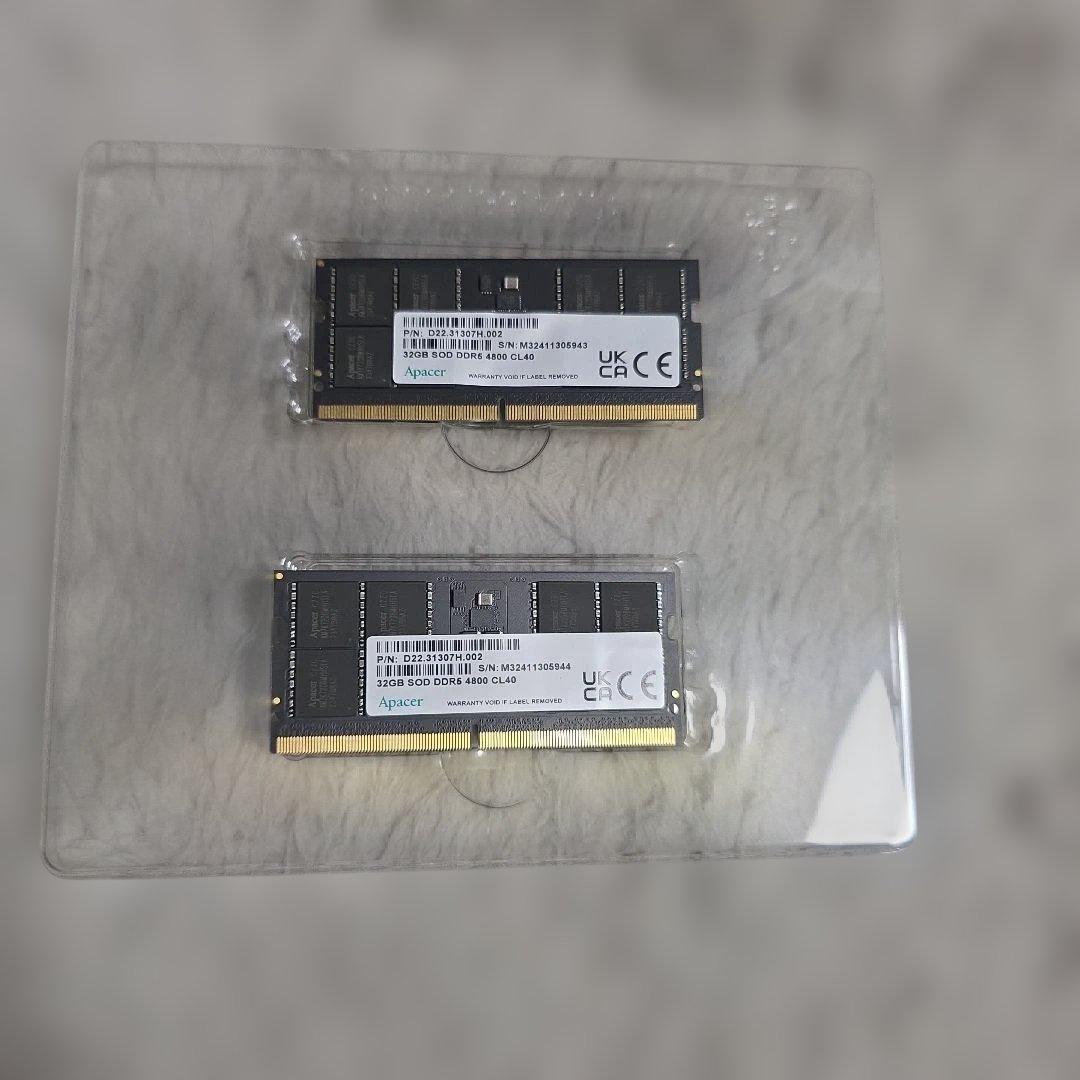 メモリー Apacer 64GB (32GB x 2) DDR5 4800 SODIMM