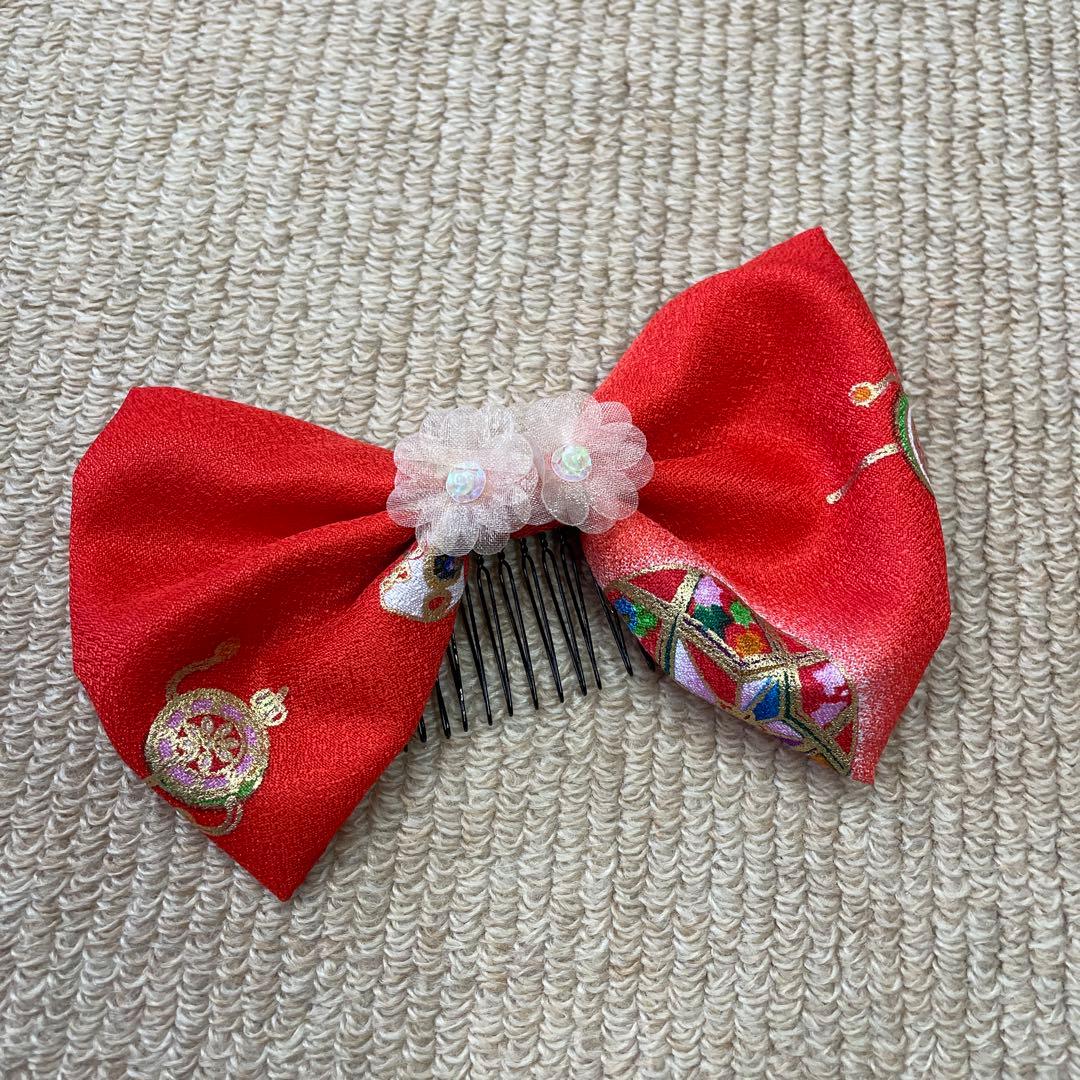 新品 七五三 三歳お祝い着 フルセット 赤 被布 着物 襦袢 草履 巾着 髪飾り