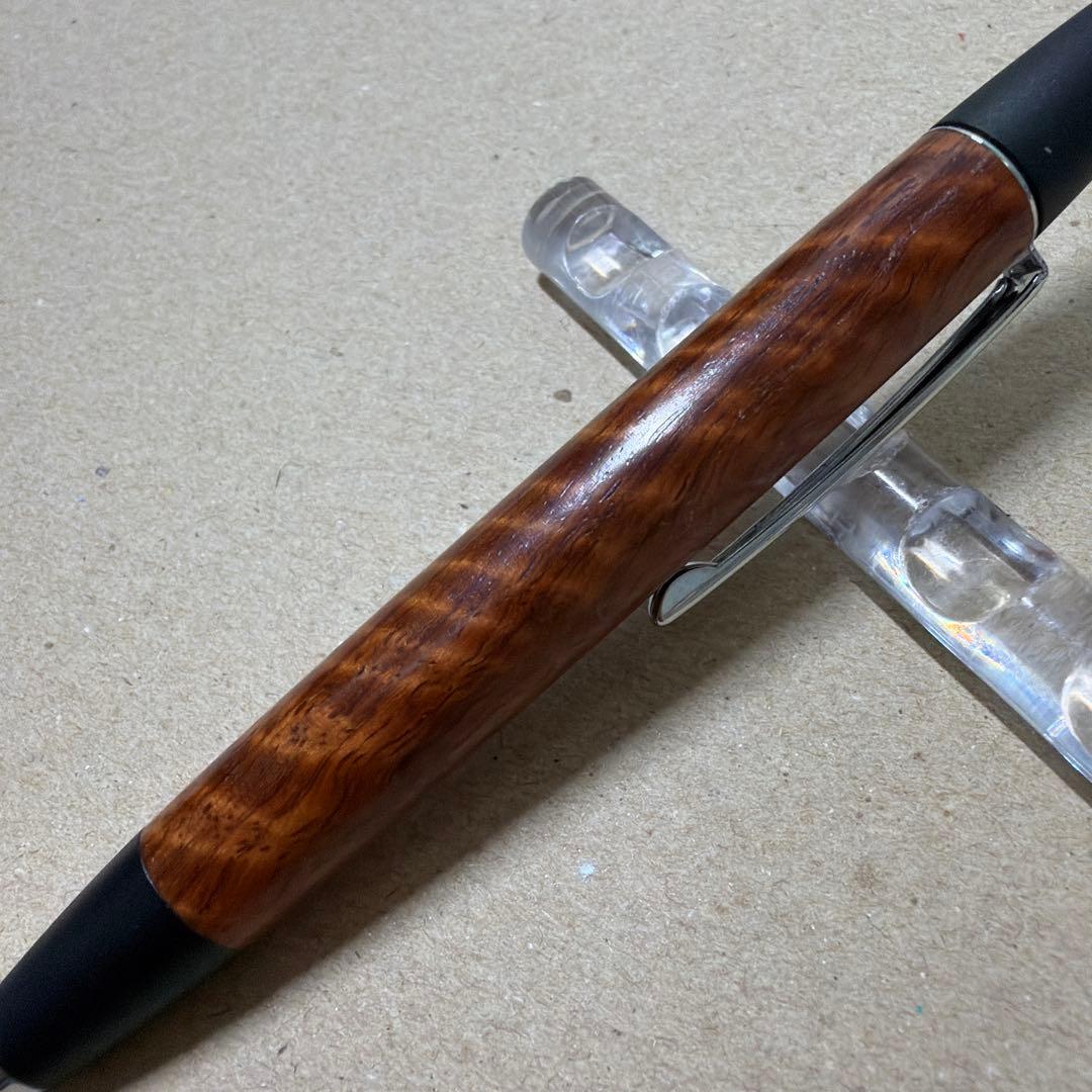 野原工芸 花梨トラ杢 ロータリー ボールペン 回転式 木軸 シルバー金具