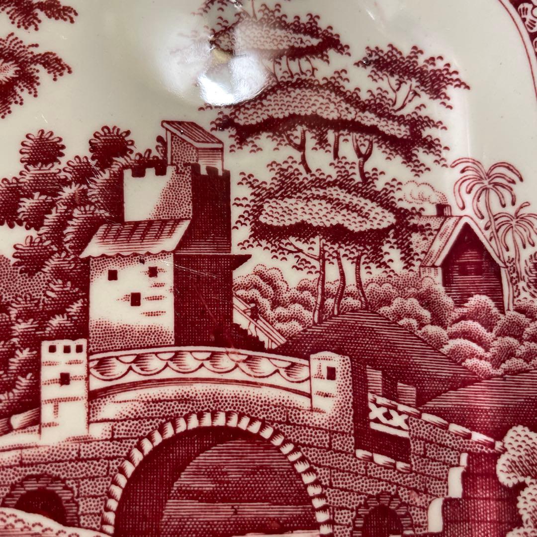 スポード　持ち手付き四角大皿　ピンクタワー　1970年代製Spodeで購入　新品