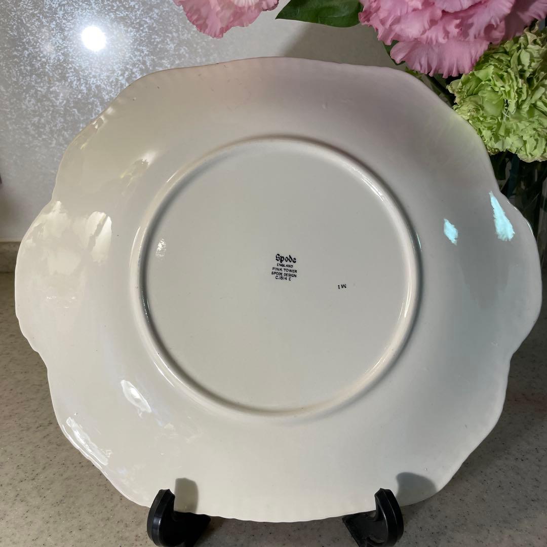 スポード　持ち手付き四角大皿　ピンクタワー　1970年代製Spodeで購入　新品